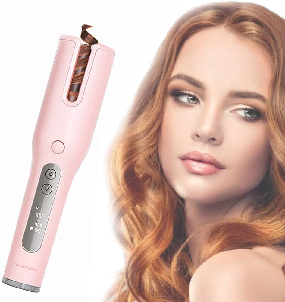 2020 Newest Wireless Automatic Hair Curler Cordless LED Display USB Rechargeable Auto Hair Beauty Tool For Different Curl Styles Anytime Anywhere(Pink)