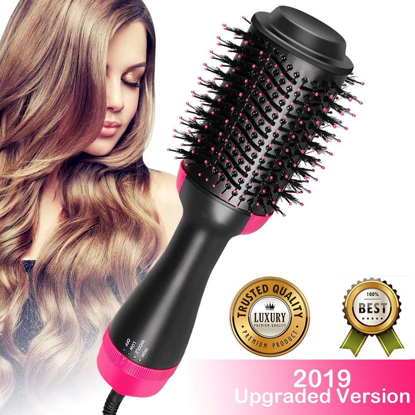 ZHONGHANG Hot Air Brush,One Step Hair Dryer & Volumizer Hair Dryer & Volumizing Styler Comb 3-in-1 Negative Ion Straightening Brush Salon Hair Straightener Brush Curler for All Hair Types