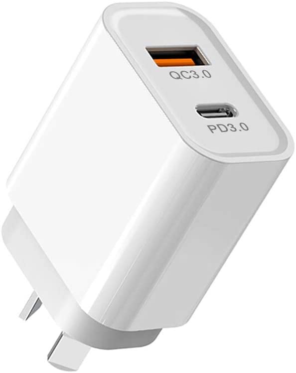 AU Plug iPhone 12 Charger 20W Fast Charger, USB C Charger, 2-Port Wall Charger with PD 20W USB-C Power Adapter and 18W QC3.0 USB A Fast Charger Compatible with iPhone 12, iPad, AirPod, Samsung Galaxy, LG, HTC, Google Pixel, Nintendo Switch and More