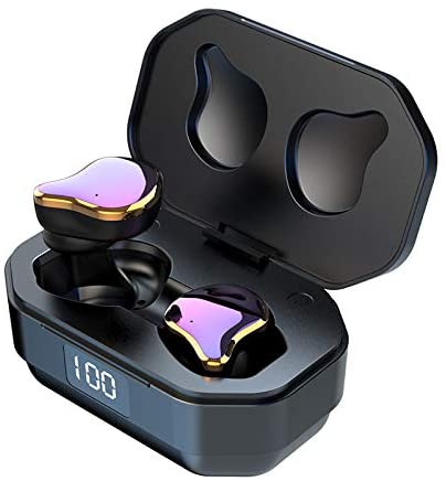 2020 Coolest Design Bluetooth 5.0 Earbuds 50H Playtime IPX6 Waterproof LED Display 6D Surround Stereo Hi-Fi Sound,Smart Touch Control,TWS Built-in Mic in-Ear Earphone for Sports (Purple)