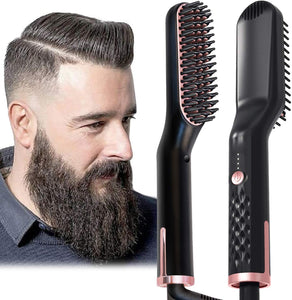 ZHONGHANG Hair Straightening Brush, Beard Straightener Brush, 3-in-1 Ionic Straightening Comb