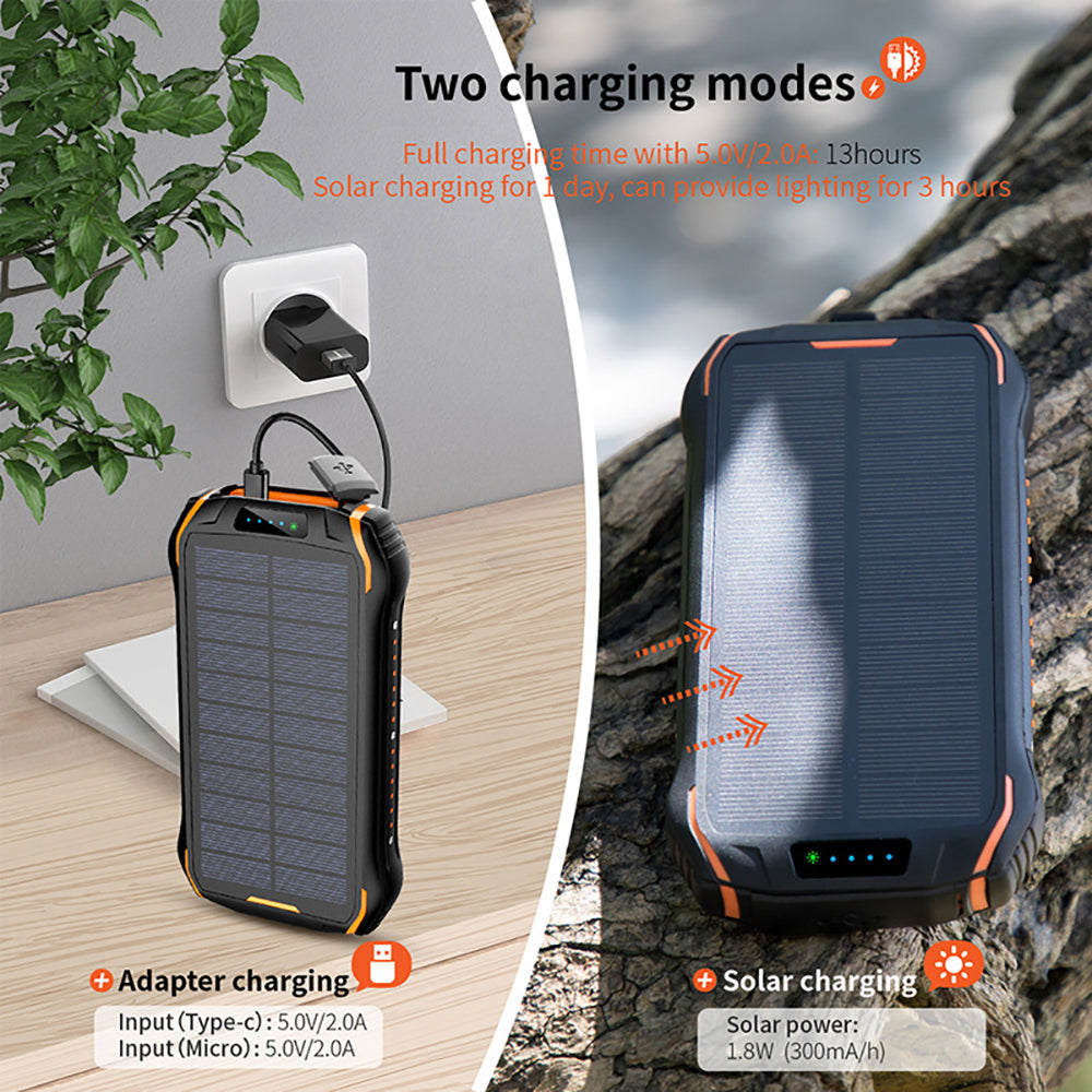 2020 Newest 18W 26800mAh Solar Power Bank with Dual Input and 3 Output Ports (Type C 3.1A + Micro USB 3.1A) IP66 Waterproof Large Capacity Portable Charger Qi Wireless Charger Solar Charger