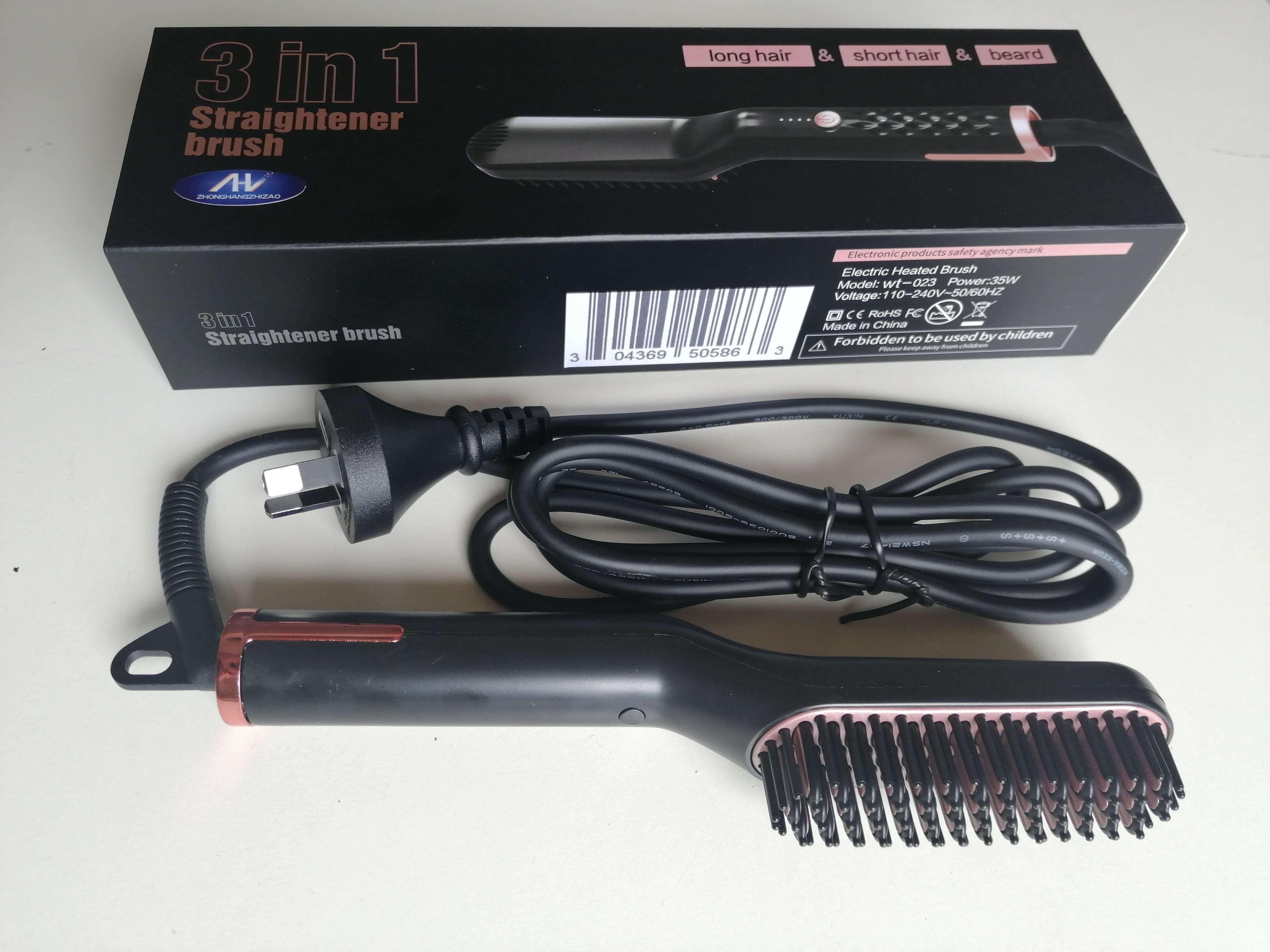 ZHONGHANG Hair Straightening Brush, Beard Straightener Brush, 3-in-1 Ionic Straightening Comb