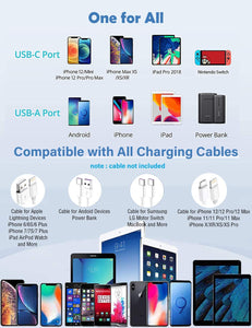 AU Plug iPhone 12 Charger 20W Fast Charger, USB C Charger, 2-Port Wall Charger with PD 20W USB-C Power Adapter and 18W QC3.0 USB A Fast Charger Compatible with iPhone 12, iPad, AirPod, Samsung Galaxy, LG, HTC, Google Pixel, Nintendo Switch and More
