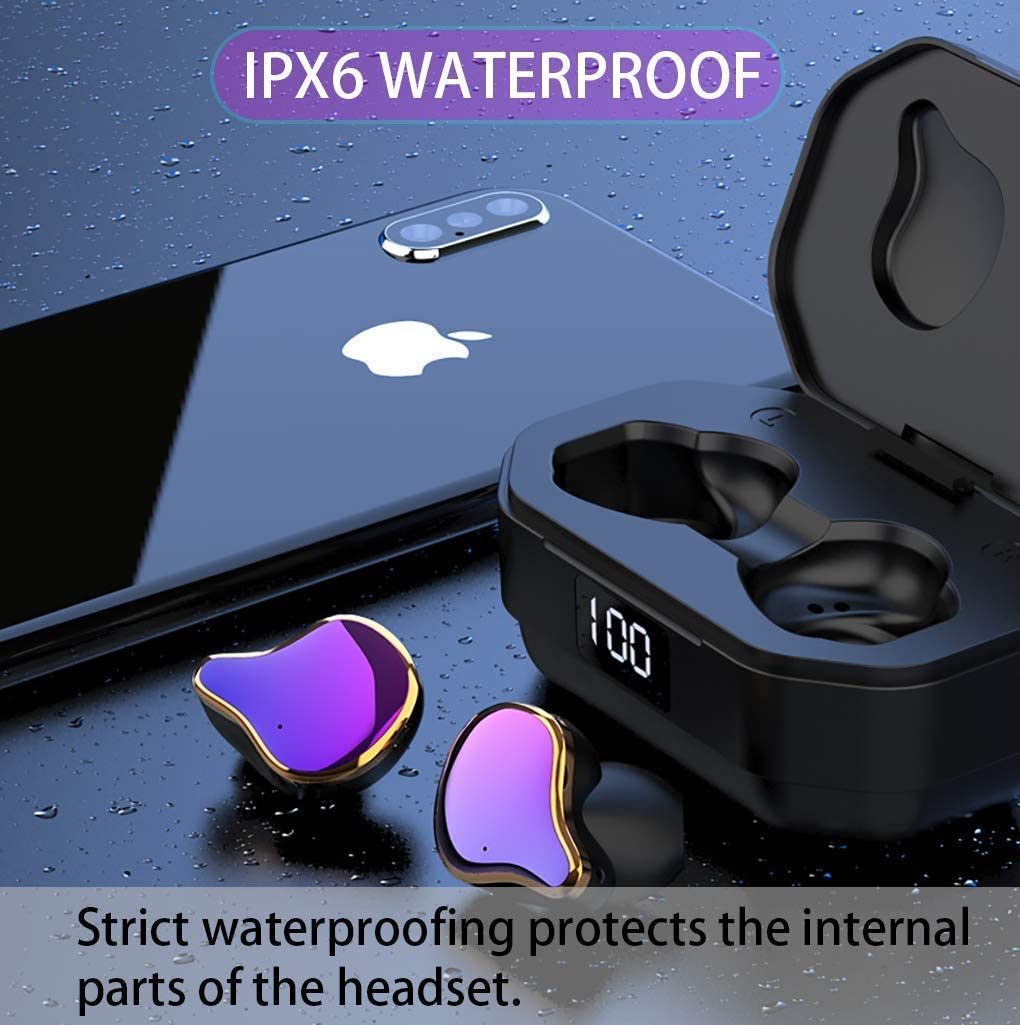 2020 Coolest Design Bluetooth 5.0 Earbuds 50H Playtime IPX6 Waterproof LED Display 6D Surround Stereo Hi-Fi Sound,Smart Touch Control,TWS Built-in Mic in-Ear Earphone for Sports (Purple)