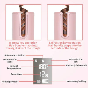 2020 Newest Wireless Automatic Hair Curler Cordless LED Display USB Rechargeable Auto Hair Beauty Tool For Different Curl Styles Anytime Anywhere(Pink)