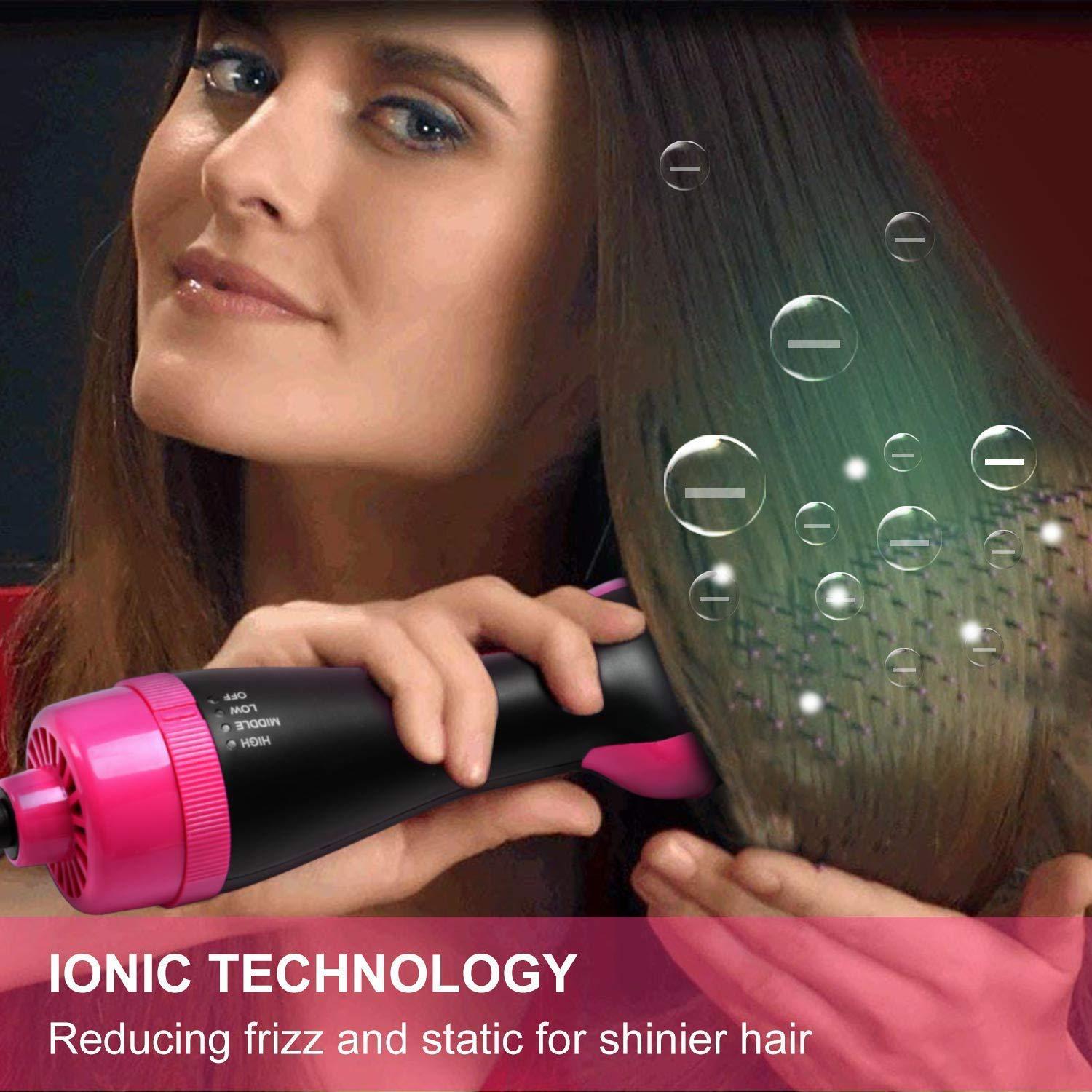 ZHONGHANG Hot Air Brush,One Step Hair Dryer & Volumizer Hair Dryer & Volumizing Styler Comb 3-in-1 Negative Ion Straightening Brush Salon Hair Straightener Brush Curler for All Hair Types