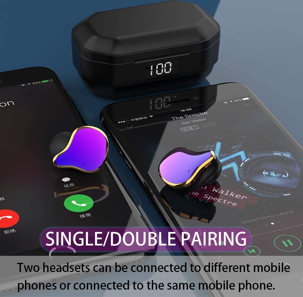 2020 Coolest Design Bluetooth 5.0 Earbuds 50H Playtime IPX6 Waterproof LED Display 6D Surround Stereo Hi-Fi Sound,Smart Touch Control,TWS Built-in Mic in-Ear Earphone for Sports (Purple)