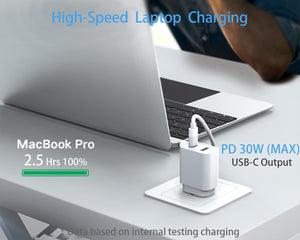 AU Plug USB C Charger 30W Fast Charger, 2-Port USB Wall Charger with PD 30W USB-C Port and QC3.0 18W USB-A Fast Charging Port Compatible with iPhone 14/13/12, MacBook, iPad, Galaxy S22/ S21 (White)