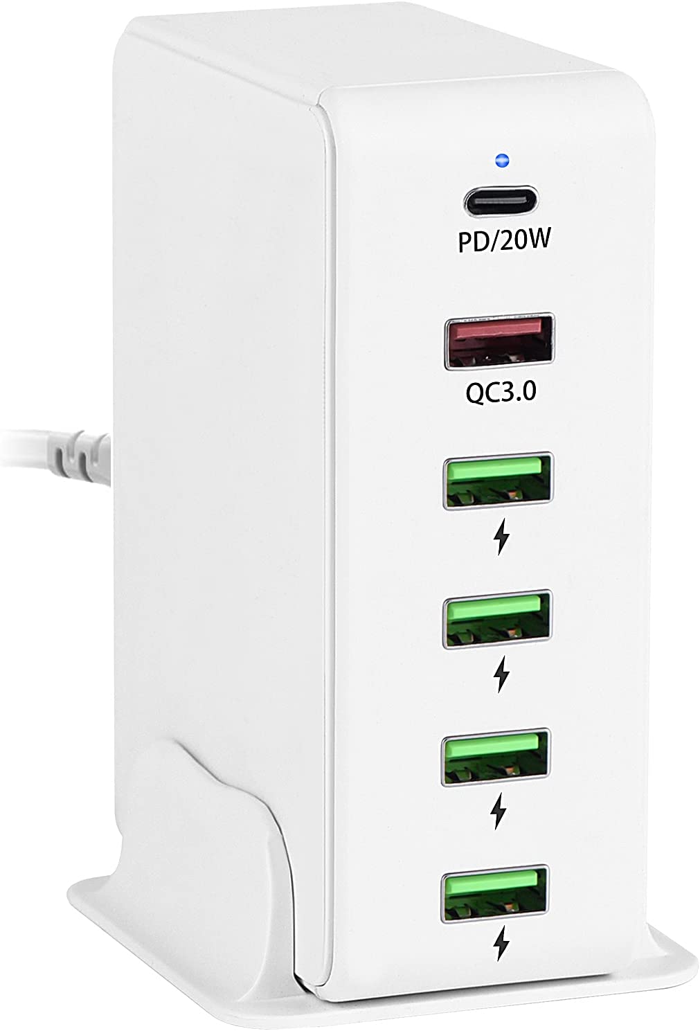 USB C Charger Dock, Total 65W 6-Port Wall Charger PD 20W + QC3.0 18W + 4X USB-A 5V/2.4A Charging Station Multi Ports Desktop Charger for iPhone 14/13/12/11, iPad, Galaxy S22/S21(AU Plug, 240V, White)