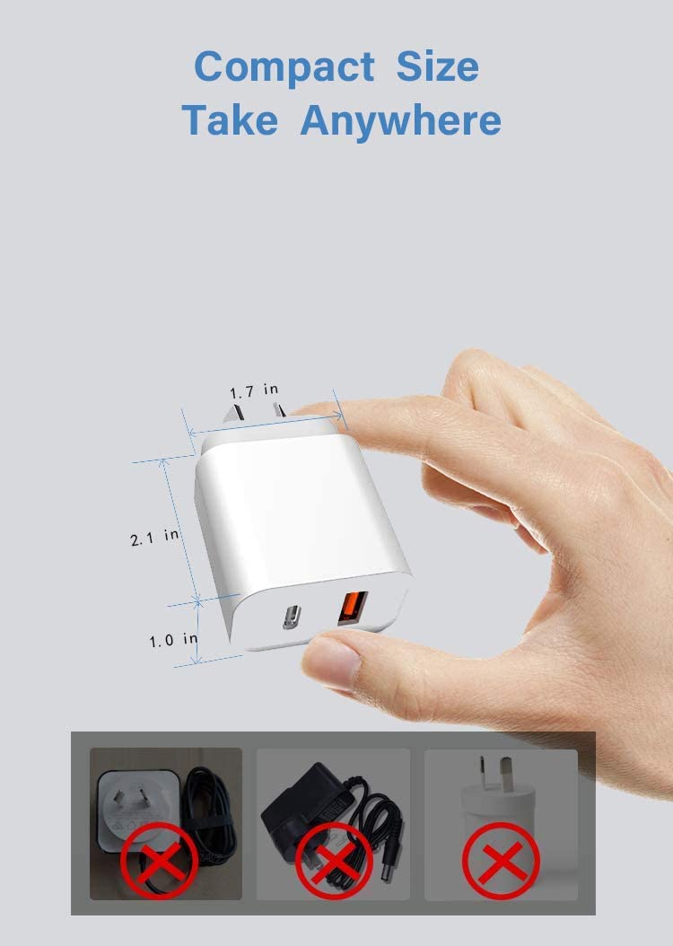 AU Plug USB C Charger 30W Fast Charger, 2-Port USB Wall Charger with PD 30W USB-C Port and QC3.0 18W USB-A Fast Charging Port Compatible with iPhone 14/13/12, MacBook, iPad, Galaxy S22/ S21 (White)