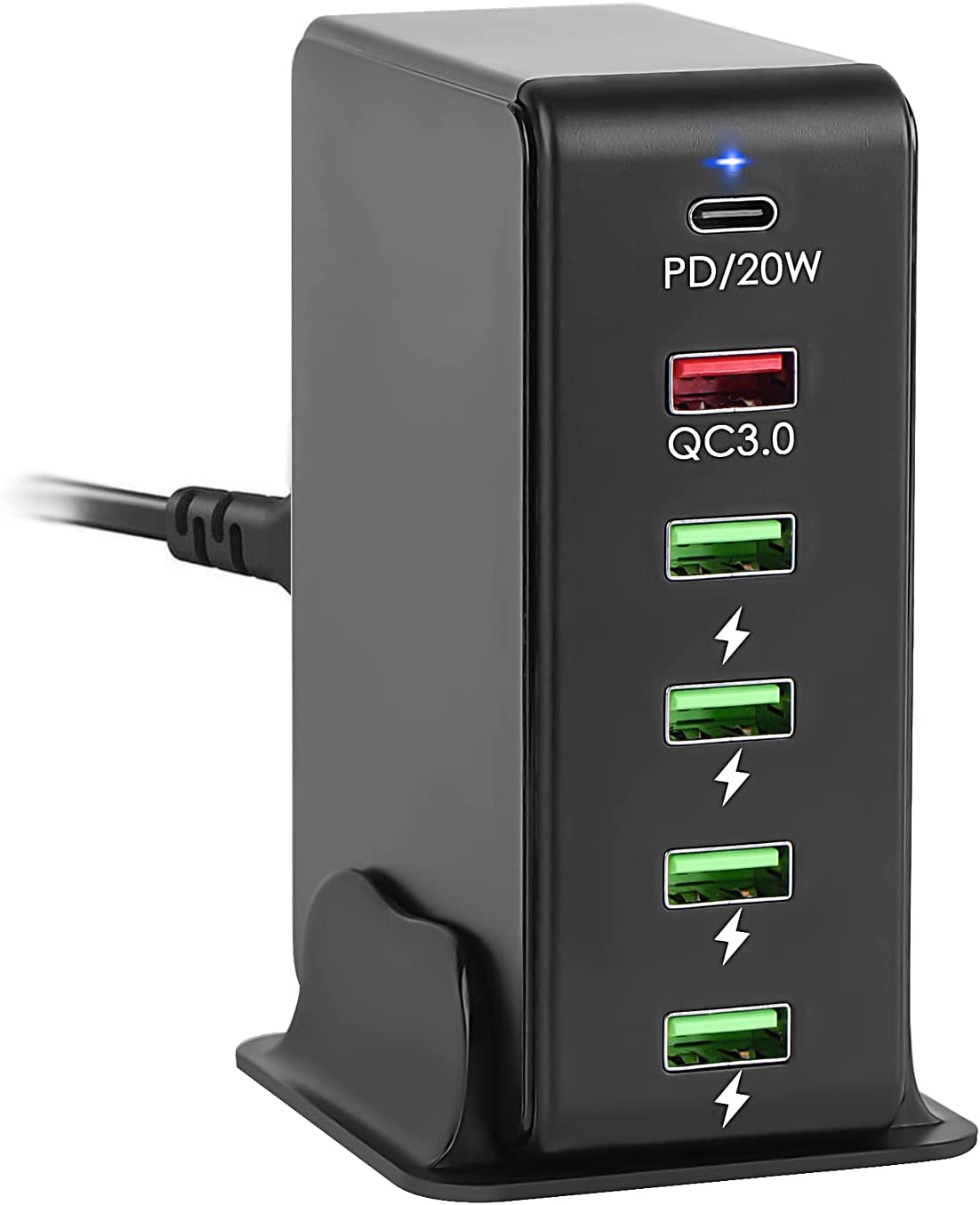 USB C Charger Dock, Total 65W 6-Port Wall Charger PD 20W + QC3.0 18W + 4X USB-A 5V/2.4A Charging Station Multi Ports Desktop Charger for iPhone 14/13/12/11, iPad, Galaxy S22/S21