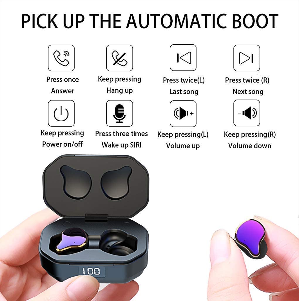 2020 Coolest Design Bluetooth 5.0 Earbuds 50H Playtime IPX6 Waterproof LED Display 6D Surround Stereo Hi-Fi Sound,Smart Touch Control,TWS Built-in Mic in-Ear Earphone for Sports (Purple)