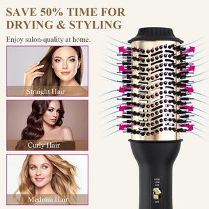 AU Plug Hot Air Brush 2.0, One Step Hair Dryer & Volumizer Hair Dryer & Volumizing Styler Comb 4-in-1 Negative Ion Straightening Brush Salon Hair Straightener Brush Curler for All Hair Types (Gold Head)