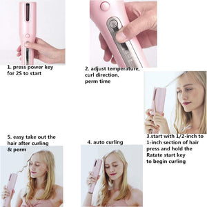 2020 Newest Wireless Automatic Hair Curler Cordless LED Display USB Rechargeable Auto Hair Beauty Tool For Different Curl Styles Anytime Anywhere(Pink)