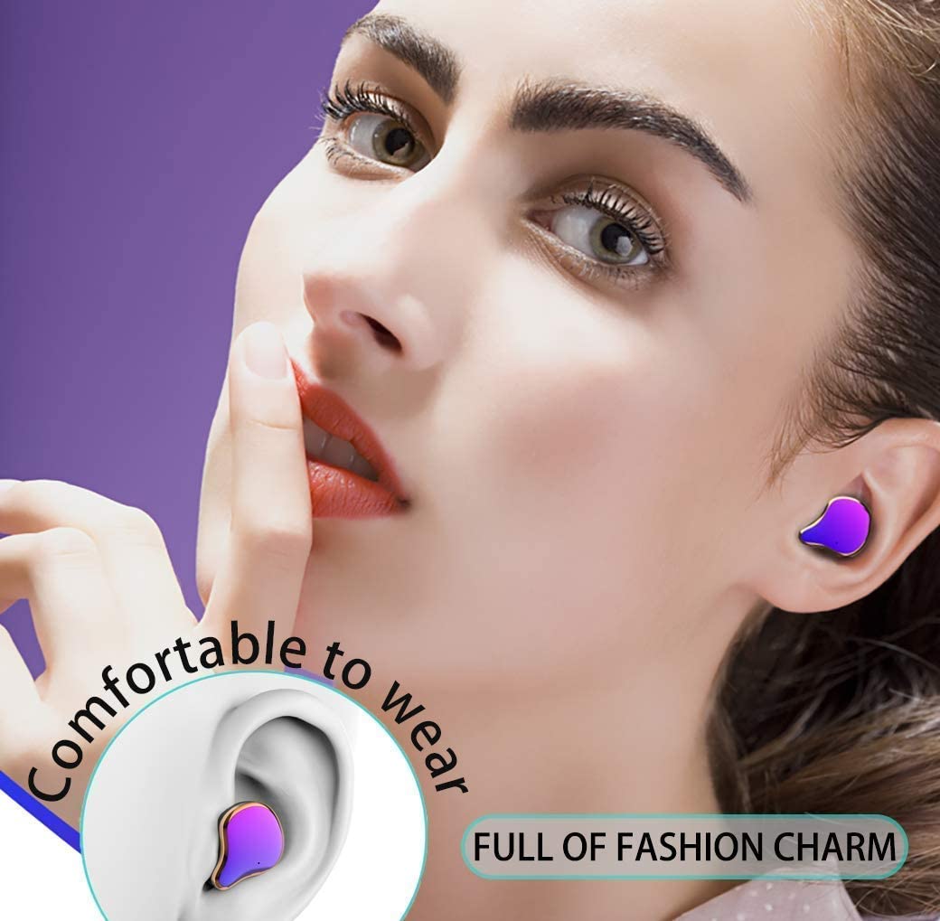 2020 Coolest Design Bluetooth 5.0 Earbuds 50H Playtime IPX6 Waterproof LED Display 6D Surround Stereo Hi-Fi Sound,Smart Touch Control,TWS Built-in Mic in-Ear Earphone for Sports (Purple)