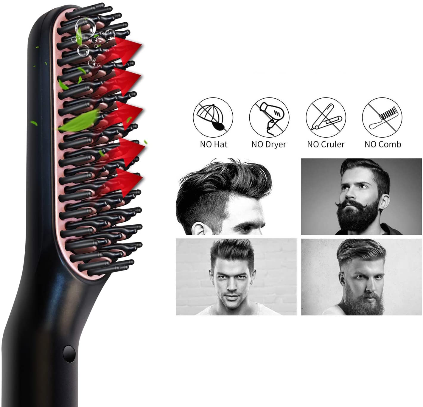 ZHONGHANG Hair Straightening Brush, Beard Straightener Brush, 3-in-1 Ionic Straightening Comb