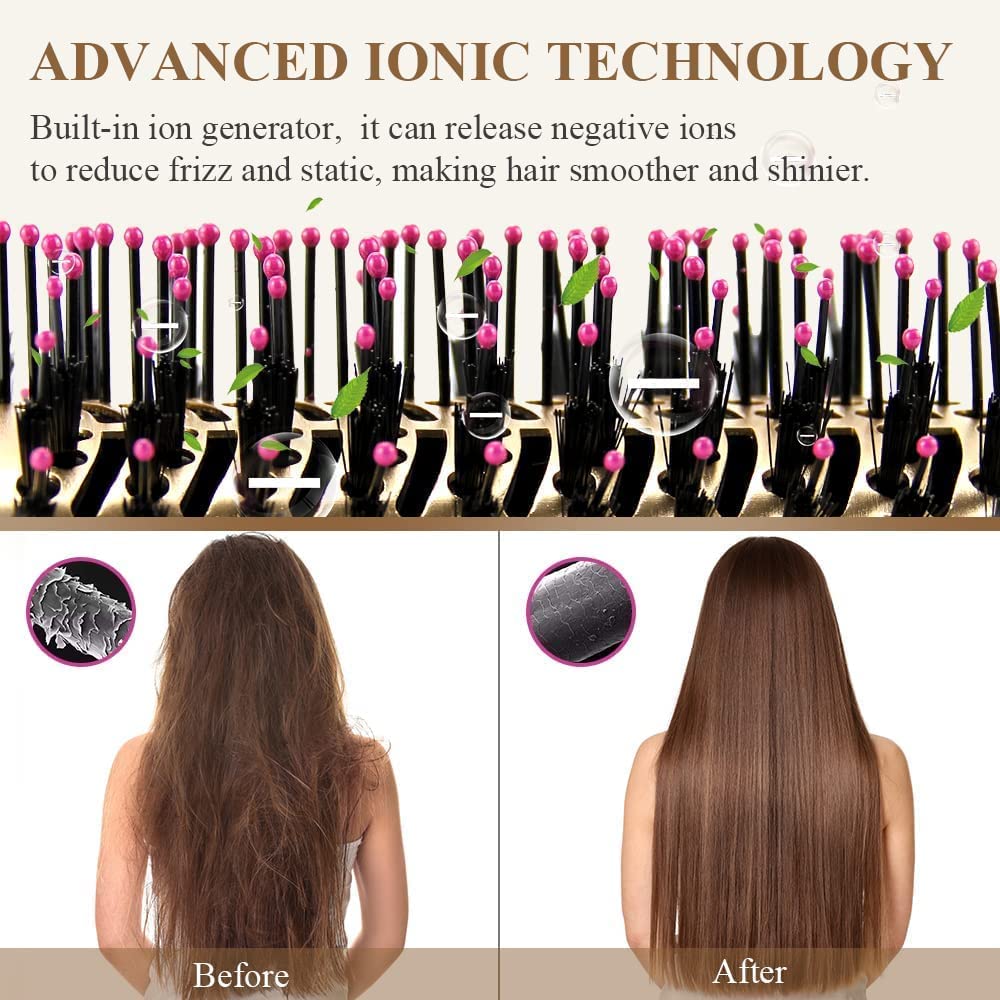 AU Plug Hot Air Brush 2.0, One Step Hair Dryer & Volumizer Hair Dryer & Volumizing Styler Comb 4-in-1 Negative Ion Straightening Brush Salon Hair Straightener Brush Curler for All Hair Types (Gold Head)