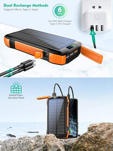 ZHAM Solar Power Bank, Portable Charger 33500 mAh PD 20W & QC3.0 18W & Wireless 10W with 5 Outputs 2 Inputs Fast Charging IP67 Waterproof 6W Bright LED Flashlight External Battery Pack Compatible with iPhone 14/13/12/11, Samsung Galaxy, iPad, Tablets