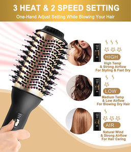 AU Plug Hot Air Brush 2.0, One Step Hair Dryer & Volumizer Hair Dryer & Volumizing Styler Comb 4-in-1 Negative Ion Straightening Brush Salon Hair Straightener Brush Curler for All Hair Types (Gold Head)