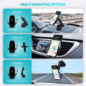 ZHONGHANG Smart Car Phone Holder Wireless Car Charger, 15W/10W/7.5W Qi Fast Charging & Magnetic Charging 2 in 1, Air Vent/Windshield/Dashboard Mount, Infrared Sensor Auto-Clamping for 4.7''-6.7'' Phone