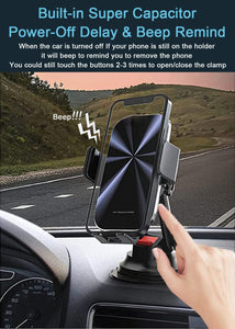 2022 Advanced Car Phone Holder, 15W Fast Wireless Car Charger, Auto-Clamping Car Mount, Power Off Delay, Air Vent/Dashboard/Windscreen Mount Compatible with iPhone 14/13/12/11, Samsung S22/S21 etc.