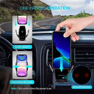 ZHONGHANG Smart Car Phone Holder Wireless Car Charger, 15W/10W/7.5W Qi Fast Charging & Magnetic Charging 2 in 1, Air Vent/Windshield/Dashboard Mount, Infrared Sensor Auto-Clamping for 4.7''-6.7'' Phone