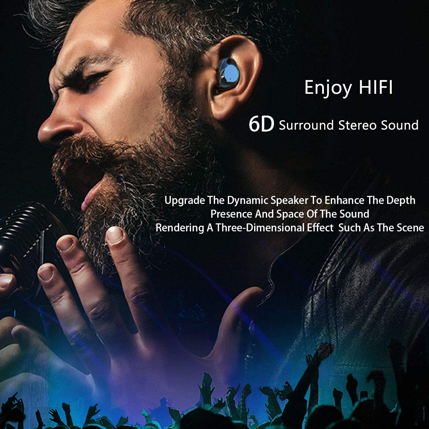 Bluetooth 5.0 Earbuds 6000mAh Charging Case 350H Playtime IPX7 Waterproof LED Display 6D Surround Stereo Hi-Fi Sound,Smart Touch Control,TWS Built-in Mic in-Ear Earphone for Sports (Black)