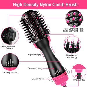 ZHONGHANG Hot Air Brush,One Step Hair Dryer & Volumizer Hair Dryer & Volumizing Styler Comb 3-in-1 Negative Ion Straightening Brush Salon Hair Straightener Brush Curler for All Hair Types