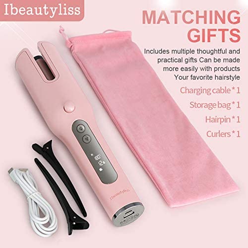 2020 Newest Wireless Automatic Hair Curler Cordless LED Display USB Rechargeable Auto Hair Beauty Tool For Different Curl Styles Anytime Anywhere(Pink)