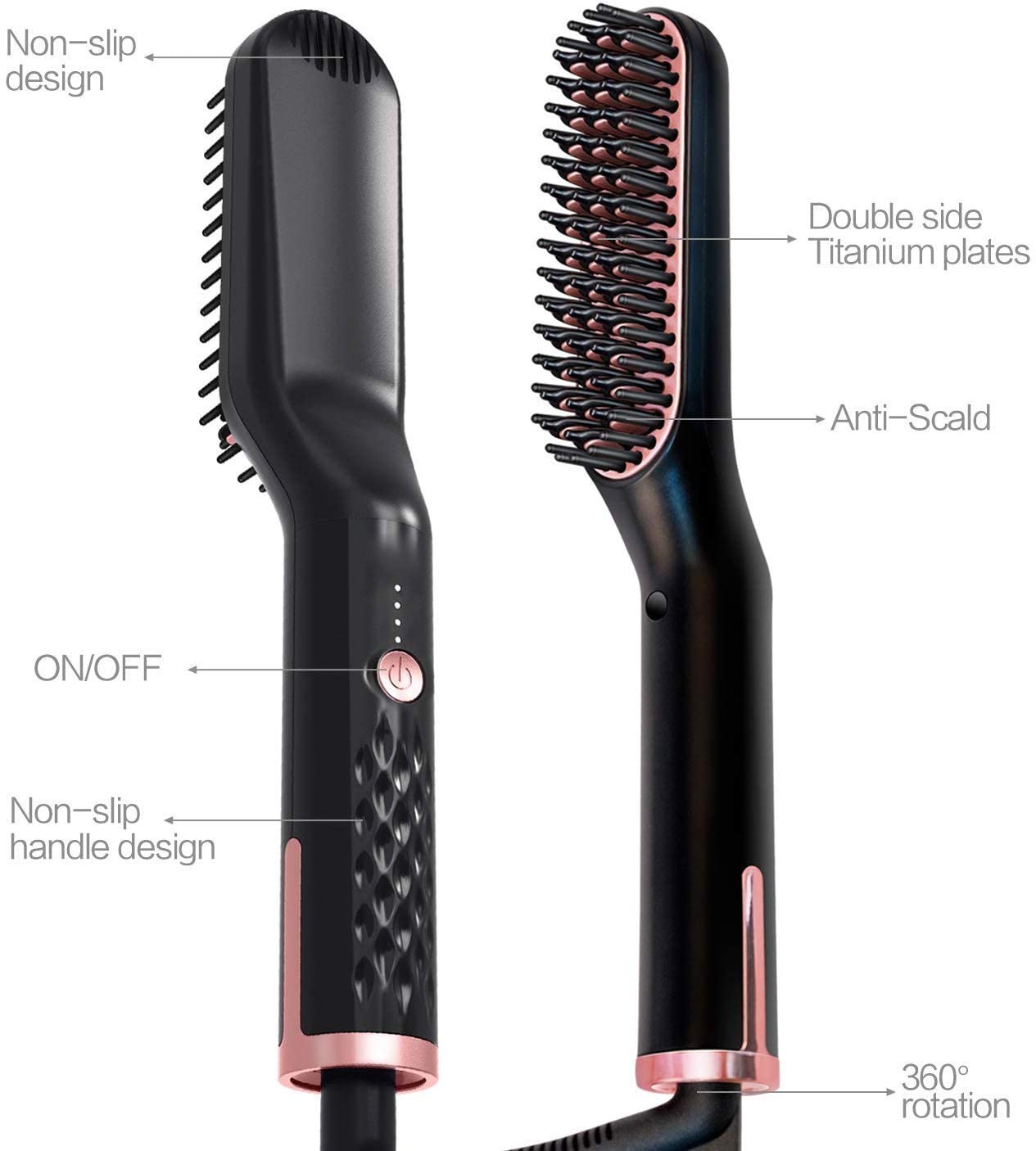 ZHONGHANG Hair Straightening Brush, Beard Straightener Brush, 3-in-1 Ionic Straightening Comb