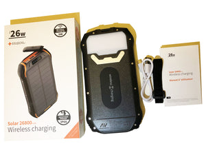 2020 Newest 18W 26800mAh Solar Power Bank with Dual Input and 3 Output Ports (Type C 3.1A + Micro USB 3.1A) IP66 Waterproof Large Capacity Portable Charger Qi Wireless Charger Solar Charger